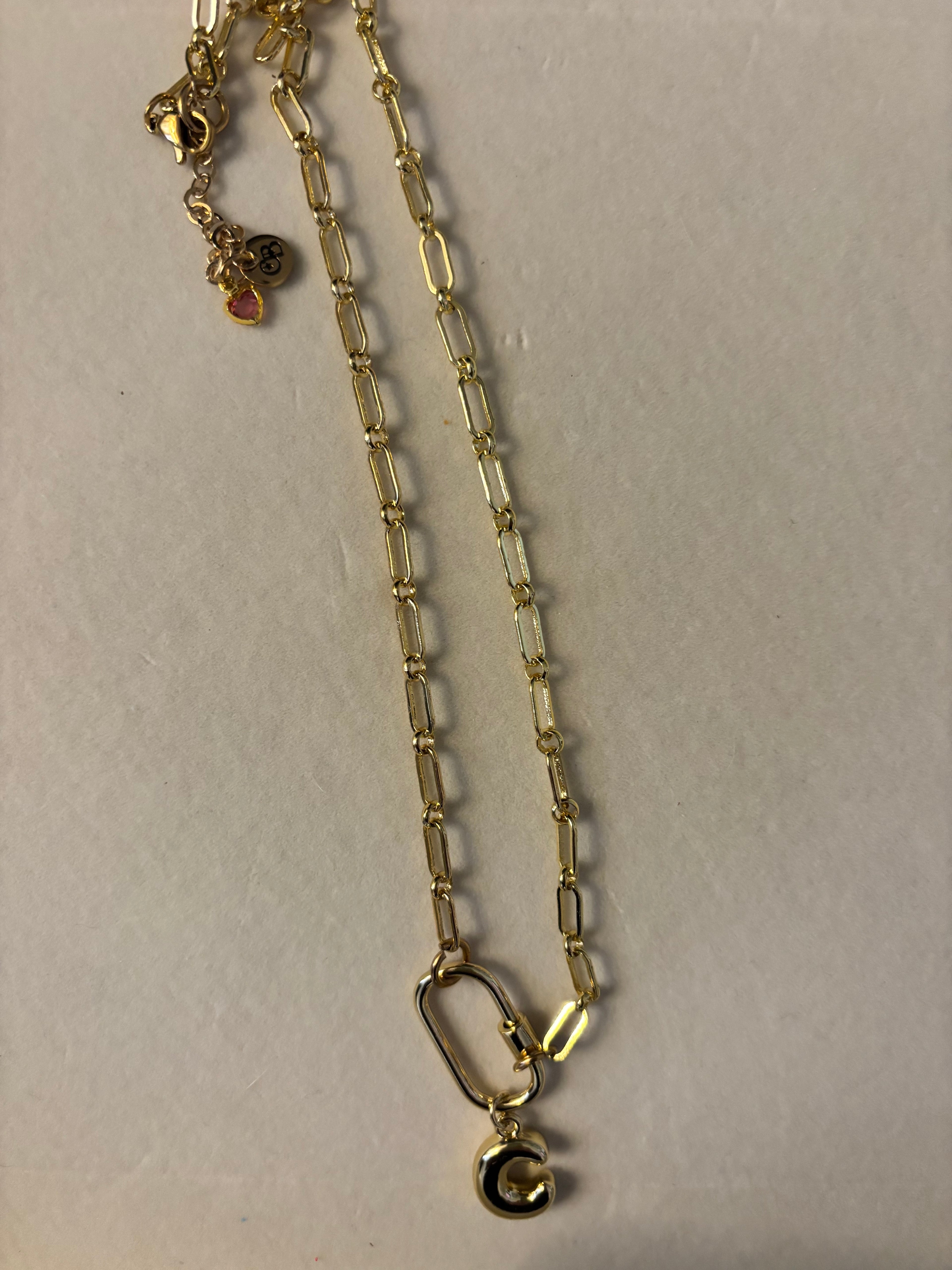 16 inch Paperclip Chain Charm Necklace with C charm