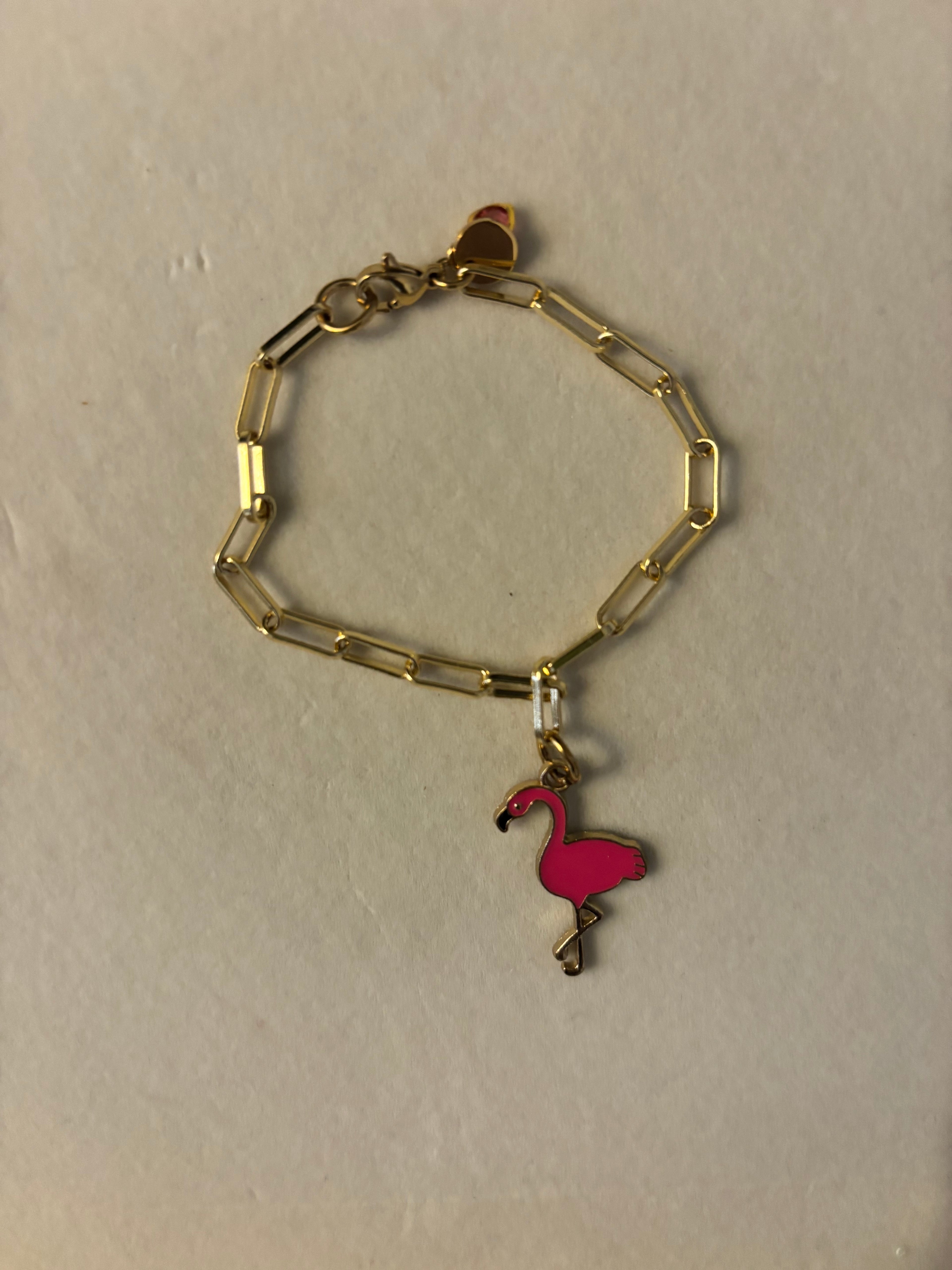 Small Paperclip Chain Bracelet with Flamingo Charm